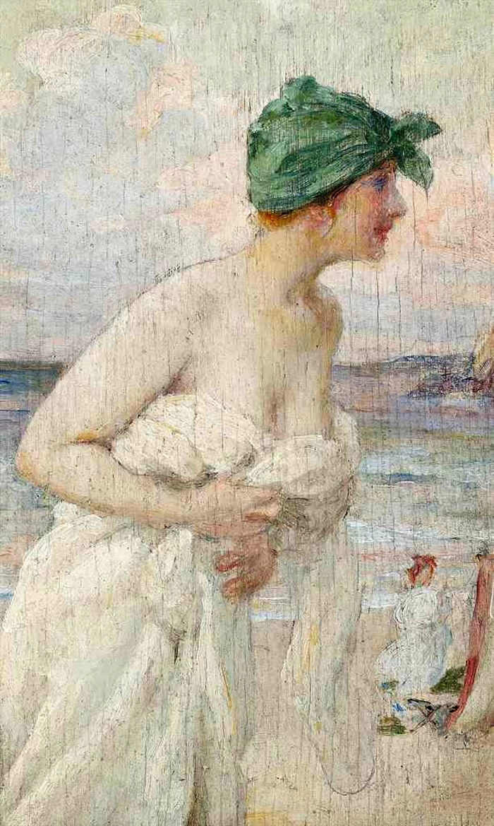 Un bagnante al tramonto